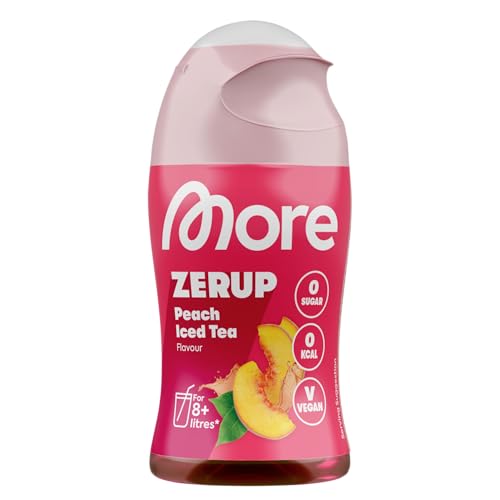 More Zerup, thé glacé à la pêche, 65 ml, pour jusqu'à 8 l de boisson prête à l'emploi, sirop sans sucre avec de vrais extraits de fruits, végétalien, zéro calories, fabriqué en Allemagne