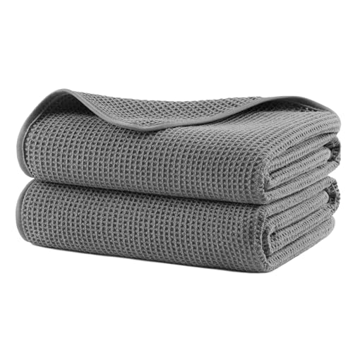 POLYTE 380 gsm Microfibre Oversize Quick Dry Lint Free Waffle Bath Towel for Body, 76.2 x 152.4 cm, Set of 2