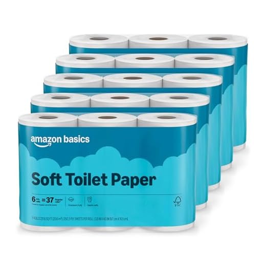 Amazon Basics 2-Ply Soft Toilet Paper, 30 Rolls (5 Packs of 6), 350 Sheets per Roll, Septic Safe, Equivalent to 185 Regular Rolls