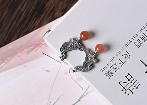 Boucles d'oreilles anti-allergie S925 style ethnique agate rouge - 4