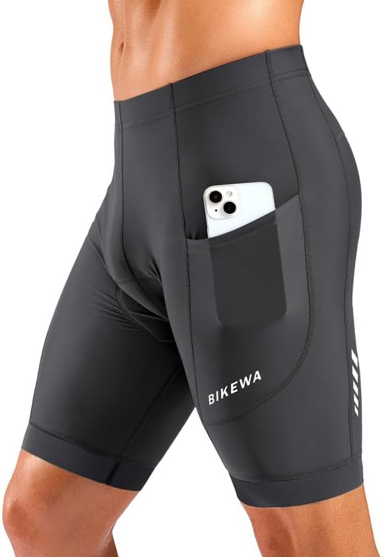 Bikewa Men's Cycling Shorts 7" 4D Padded Bike Shorts for Men Road Biking Bicycle Riding Cycle Biker Phone Pockets