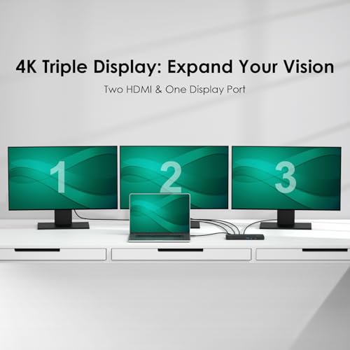 Image of Laptop Docking Station, 12-in-1 USB-C Docking Station, Triple Display with 2xHDMI and 1xDP, 10 Gbps USB-C and 5 Gbps USB-A Data, Ethernet, Audio, 100W Charging for Dell, HP, Lenovo and More