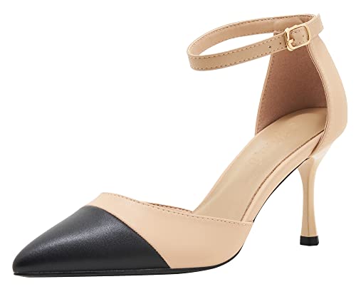 YooPrettyz Women Two Tone Evening Pumps Chic D’Orsay Heels High Heels Pointed Toe Office Or Party High Heels