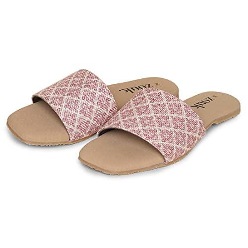 ZOUK Womens Handcrafted Vegan Leather Chamoli Motif Casual Flats Pink (ZFCF-CM-37) (B0BJ31SVBF) Amazon Price History, Amazon Price Tracker