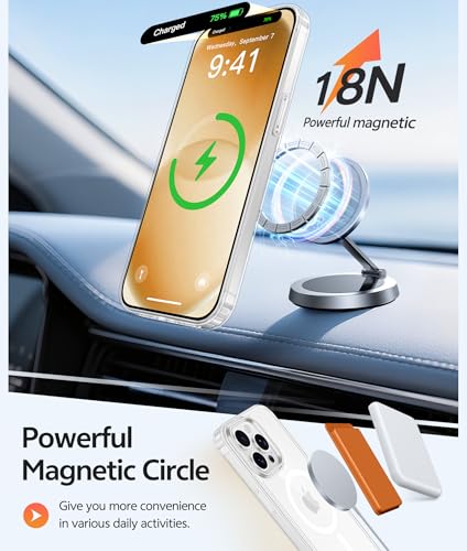 Image of FNTCASE for iPhone 13 Pro Case: [Compatible with Magsafe] [Screen Protector] Anti Yellowing Transparent Clear Magnetic Phone Cover - Military Grade Shockproof Drop Proof Protective Cases - Clear