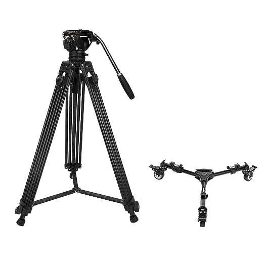 Cayer BV30L Heavy Duty Tripod with Fluid Head+Photography Tripod Dolly