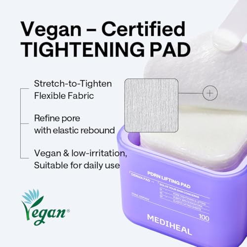 Image of MEDIHEAL Toner Pads 100 Count - PDRN Stretchable Lifting Pads with Squalane and Glutathione for Total Skin Care - Plant Based Rose PDRN - Wrinkle & Pore Care - Vegan Stretchable Lifting Fabric