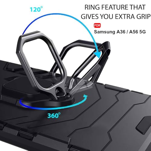 Image of TheGiftKart Tough Armor Bumper Back Case Cover for Samsung Galaxy A36 / A56 5G | Ring Holder & Kickstand in-Built | 360 Degree Protection Back Case Cover for Samsung A36 / A56 5G (PC & TPU, Black)