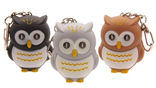 Puckator Pink and Blue Hooting Owl LED Keyring with Sound - Key Chains For Men - Key Wallets For Men - Small Toys For Mystery Boxes - Small Gifts For Kids - Keychain Cute - Metal And Resin Keyring