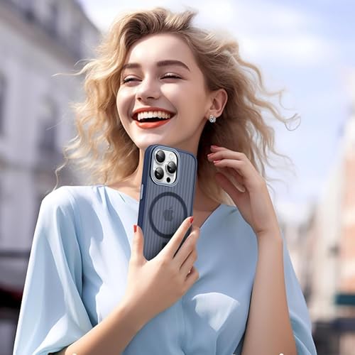 Image of KARWAN Polycarbonate Beam Magnetic Protective Cover Compatible with iPhone 16 Pro Camera & Body Protection|Anti Shock,Scratch Resistant|Precise Cutouts Modern Design|Wireless Charging (Blue)