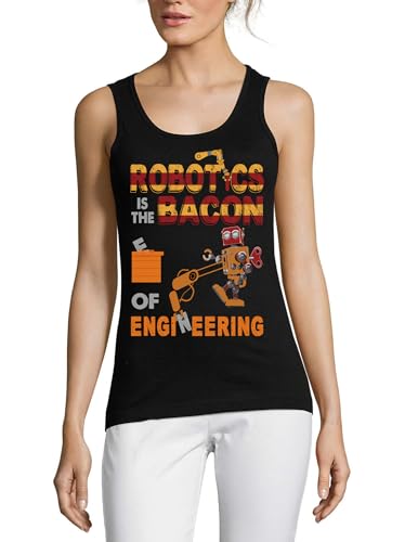 Débardeur robot femme en coton noir avec motif humour ingénierie Robotics is the Bacon