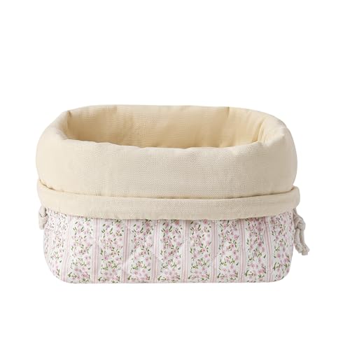 Small Cotton Quilted Drawstring Makeup Bag, Cute Coquette Cosmetic Bag with Canvas Lining, Aesthetic Travel Organized Toiletry Bags for Purse, Gift for Girls and women(02Samll Flower)2