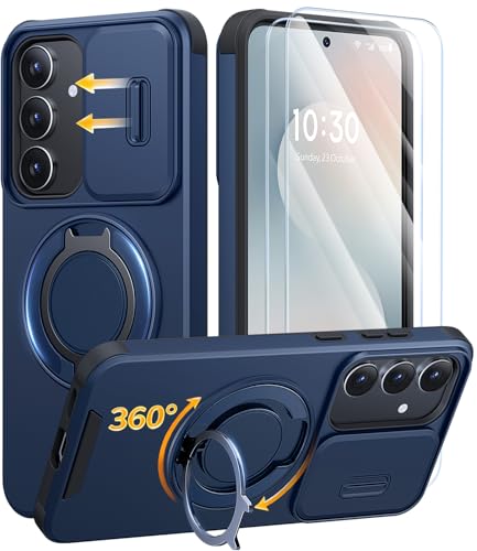 AOUIA für Samsung Galaxy S25 FE Hülle mit 2 Stück Panzerglas Kameraschutz 360 drehbarer Ring Kickstand Militärstandard Stoßfest Handyhülle für Samsung S25 FE Blau