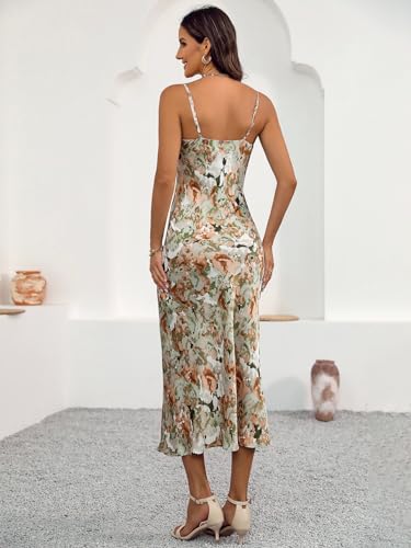 Image of Women's Spaghetti Strap Midi Satin Silk Dresses Slip Cowl Neck Party Cocktail Evening Sexy Dress