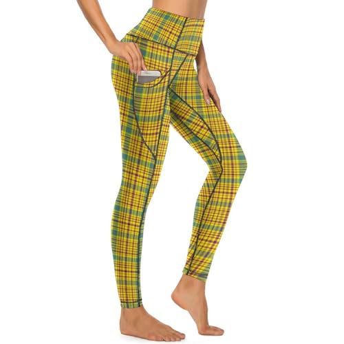 Legging rétro jaune imprimé carreaux pantalon yoga taille haute