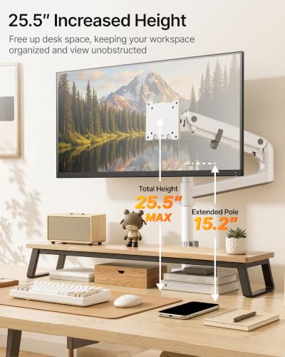 Image of monTEK Ultrawide Monitor Arm Max 57 inch,Height Adjustable 25.5 inch,with USB，White
