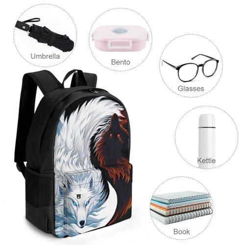 Ice And Fire Yin Yang Wolf Art Daypack Polyester Anti-Theft Multipurpose Bookbag Big Capacity Gym Outdoor Hiking Backpack With Adjustable Shoulder Straps4