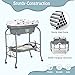 BABY JOY Baby Bathtub with Changing Table, Foldable Infant Diaper Changing Station with Storage Tray, Waterproof Pad, Portable Newborn Nursery Organizer Bath Stand with 4 Universal Wheels (Gray)