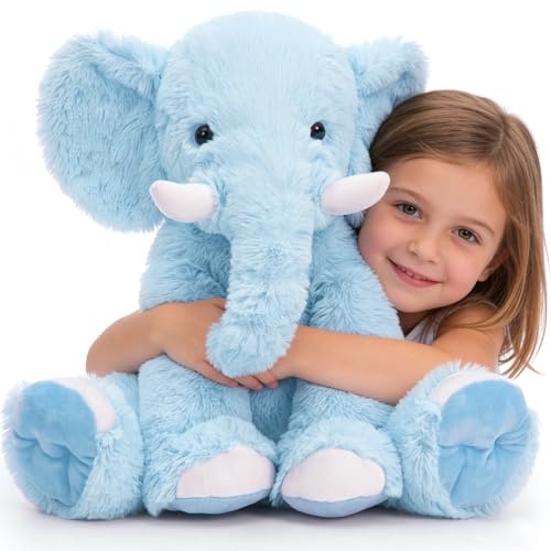 Tezituor 19.6 Inch Large Elephant Stuffed Animal, Giant Blue Plush Elephant for Babies Cuddly Stuffed Animal Gift for Girls Kids Gifts Christmas, Valentine's Day, Easter by Tezituor - Used condition - US$24.90