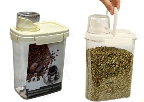 Plastic Rice Storage Container 2600ml - Large Airtight Grain Dispenser with Measuring Cup & Handle Transparent Sealed Food Storage Bin Moisture-Proof Cereal Keeper for Kitchen Pantry Organization