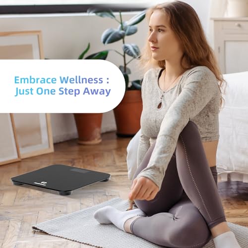 Healthkeep Personenweegschaal, personenweegschaal met zeer nauwkeurige sensoren, digitale personenweegschaal met step-on-techniek, gewichtsweegschaal van veiligheidsglas, zwart, 26 cm x 26 cm - Afbeelding 7