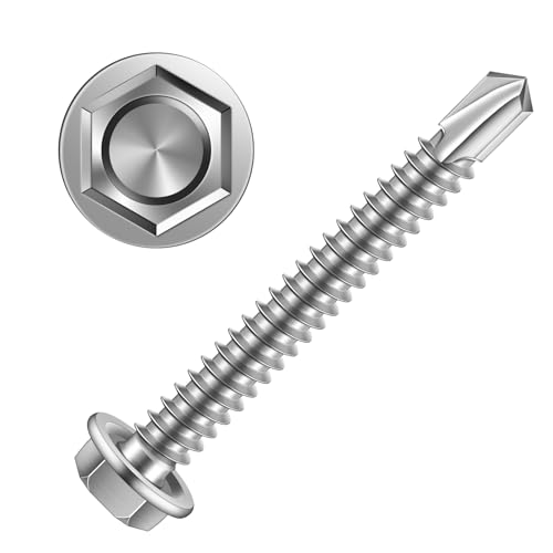 MewuDecor #14 x 2-1/2" (3/4" to 3" Available) Hex Washer Head Self Drilling Sheet Metal Screws with Drill Point, Stainless Steel 410, 25 PCS
