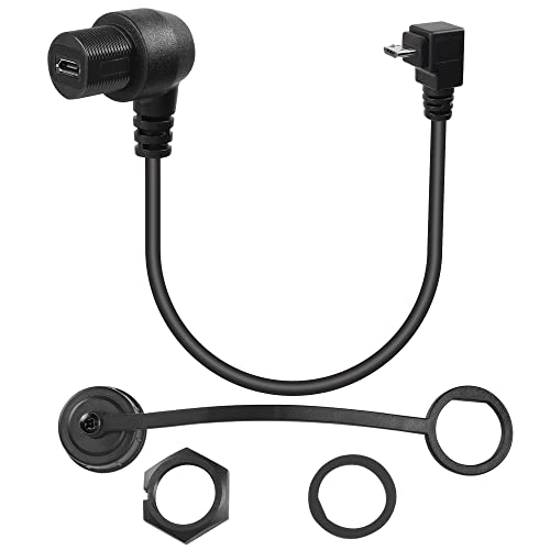 QIANRENON 90° Right Angle Micro USB Panel Flush Mount Waterproof Extension Cable Micro USB 5 Pin Male to Female Connector for Fixied on Dashboard of Car,Boat,Motorcycle,28cm/11in (down Bend Male)