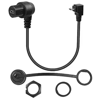 QIANRENON 90° Micro USB Panel Flush Mount Waterproof Extension Cable Micro USB 5 Pin Right Angle Male to Female Connector for Fixied on Dashboard of Car,Boat,Motorcycle,28cm/11in (Down Bend)