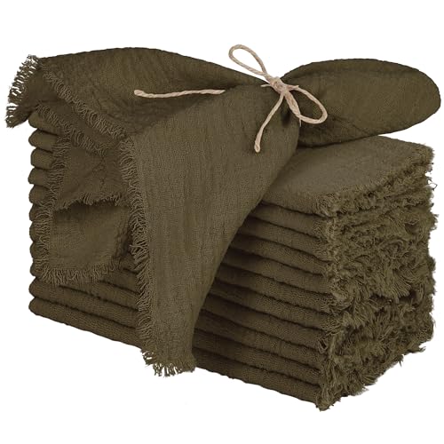 TURSTIN 12 Pieces Cotton Linen Cloth Napkin Handmade Cloth Napkin with Fringe 17 x 17 Inch Soft Dinner Wedding Napkins Square Rustic Fringe Table Napkins for Dinners, Parties, Weddings, Coffee by TURSTIN - Used condition - US$12.32