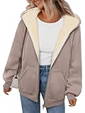 Trendy Queen Zip Up Hoodies for Women Fleece Lined Jackets Winter Coats Long Sleeve Sweatshirts Pullover Fall Fashion Cute Clothes CoffeeGrey L