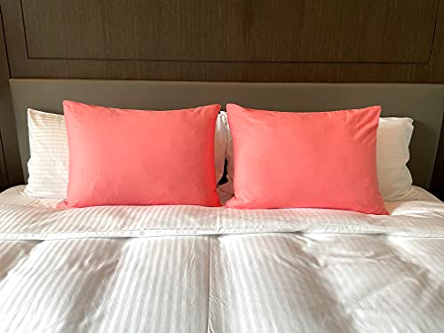 Image of Soft Pillow Covers 17 x 27 Inches - 100% Egyptian Cotton 400 Thread Count Set of 2 Pillow Cover Set Envelope Closure Hotel Quality Pillowcase - Coral