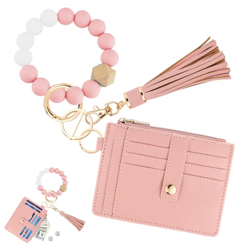 Image of KNGITRYI Wristlet Wallet for Women,RFID Keychain Wallet with Beaded Strap