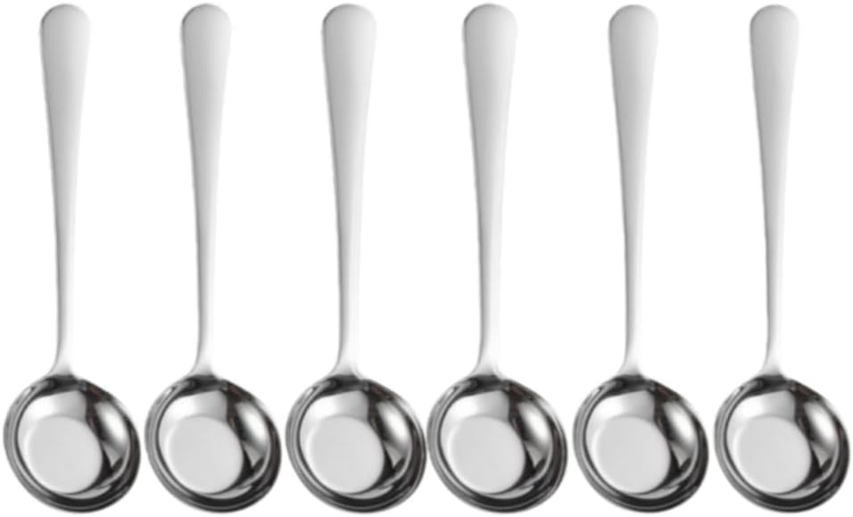 Stainless Steel Flat Bottom Soup Spoons,6PCS Long Handle Deep Soup Spoons for Soup Rice Cereal Gravy Ladle Dessert