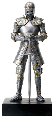 YTC Silver Colored Italian Knight Design Standing Statue in Full Armor