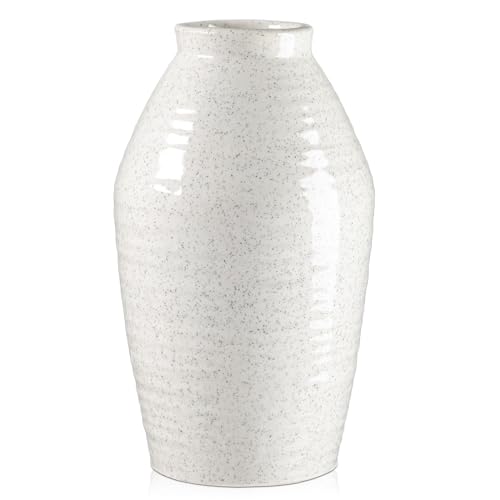 Ceramic Rustic Farmhouse Vase for Flowers Pampas Grass, 10.6″ Large Floor Vases Decorative Tall, Beige Flower Vase, Ellipse Boho Vase Vintage Decor Room Coffee Table Living Room, Kitchen,Wedding