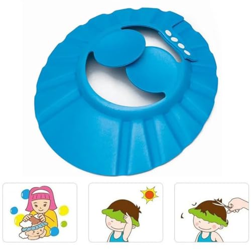 Chapéu Viseira Protetor Banho Lava Cabeça Bebê Criança Cor Azul AM AYMI