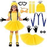 Costume pour femme et enfant : cet ensemble amusant de costume de carnaval comprend tout ce dont vous avez besoin pour un déguisement réussi Il comprend une jupe en tulle jaune, un bonnet jaune, des lunettes de protection grises, des bretelles bleues, des gants noirs, des boutons, des bandeaux, des chaussettes jaunes. Vous pouvez combiner les éléments selon vos envies et créer votre propre style unique Avec cet ensemble, vous attirerez tous les regards à chaque carnaval, Halloween ou fête de carnaval