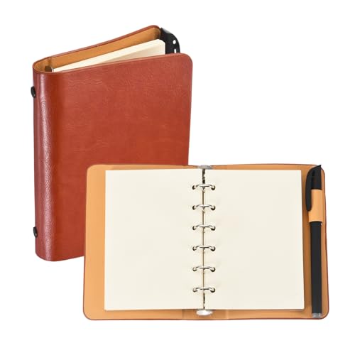 Carpeta A7 de 6 anillas cuero cuaderno papel recargable bloc notas planificador