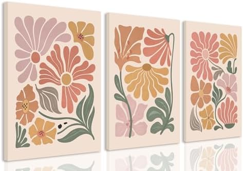 TBKHUDBI Boho Flower Canvas Wall Art Abstract Floral Pictures Pri...
