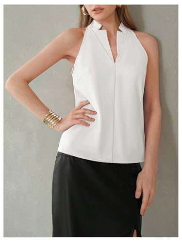 SweatyRocks Women's Sleeveless Notch V Neck Work Business Elegant Blouse Summer Shirts3