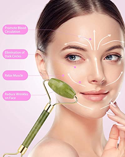 Rolo de jade Gua Sha, ferramentas de massagem Gua Sha, conjunto de rolo facial e Gua Sha, ferramenta
