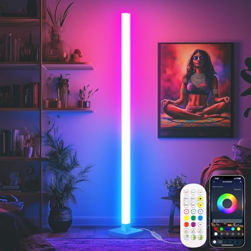 YUTONG ICRGB Corner Floor Lamp, DIY Smart Corner Lamp with Music Sync and 16 Million ColorsTimer Setting - with App/Remote,Color Changing Standing Floor LED Lights for Bedroom Living Room Decor