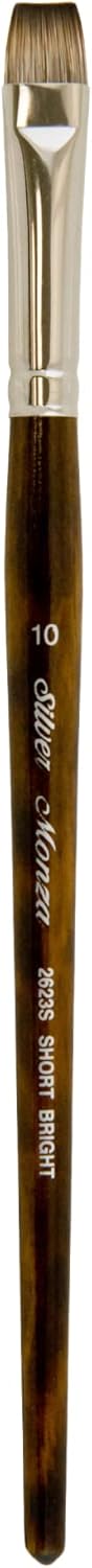 Silver Brush Limited 2623S Monza Bright Brush, Oil, Acrylic, and Watercolor Brush, Short Handle, Size 10