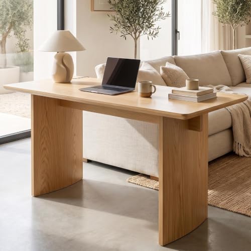 HNY 55" Natural Oak Desk, Light Wood Finish