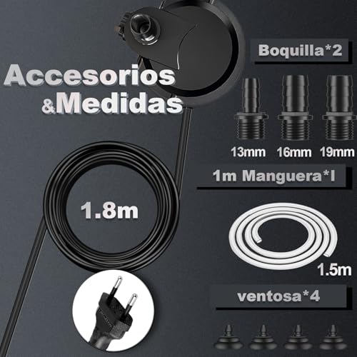 Miniatura 5 de Bomba De Agua Sumergible 60w 3500l H Bomba De Acuario Con Interruptor Ajustable Cable De 1.8 Metros 3 Boquillas, Motor Fuente De Agua Ultra Silencioso Para Acuarios, Jardines, Fuentes, Estanques
