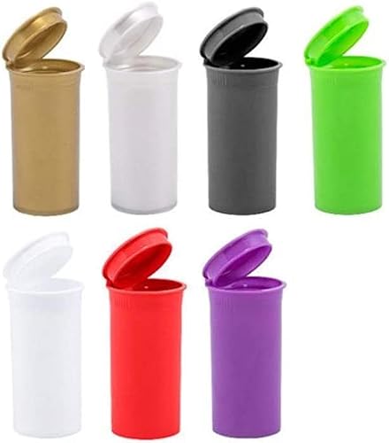 Fenny's Creations 50Pcs 13D Pop Top Plastic Bottles Jar Squeeze Top Containers Portable Storage Multi Use for Herbs, Teas, Pills, Candy, Comes in mixed assorted colours