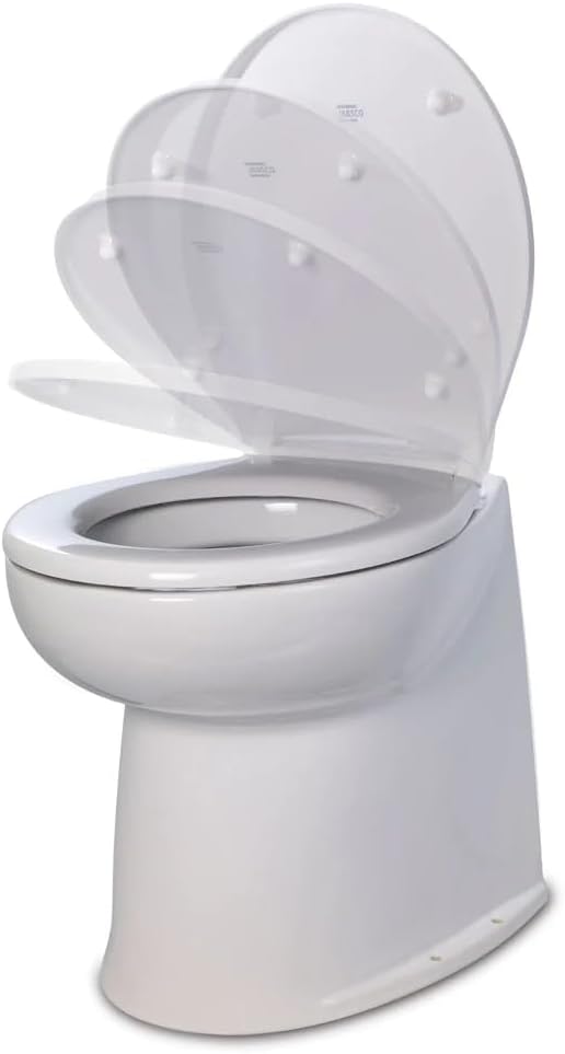 Jabsco 58240-3024 Deluxe Flush Electric Marine Toilet 17" Straight Back 24V,Raw Water w/Remote Rinse Pump $ Soft Close Lid