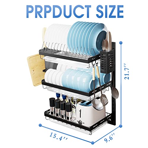 Virgorack 3 Tier Large Wall Mounted Dish Drainer, Stainless Steel Dish Rack, Dish Drying Rack For Kitchen With Utensil Organizer (Black) #TOP6