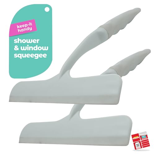 SOL 2pk Multipurpose Shower Squeegee for Glass Door Cleaning, Window Squeegee Glass Cleaner Tool, Rubber Glass Wiper Blade Squeegee Shower Cleaner for Mirrors, Tiles, Cars & Kitchen Cleaning + Sticker