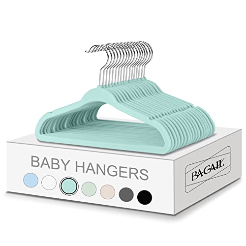 Image of BAGAIL 50 Pack Kids Velvet Hangers 11 Inches Children's Clothes Hangers Non-Slip Baby Hangers for Infant/Toddler (Mint)